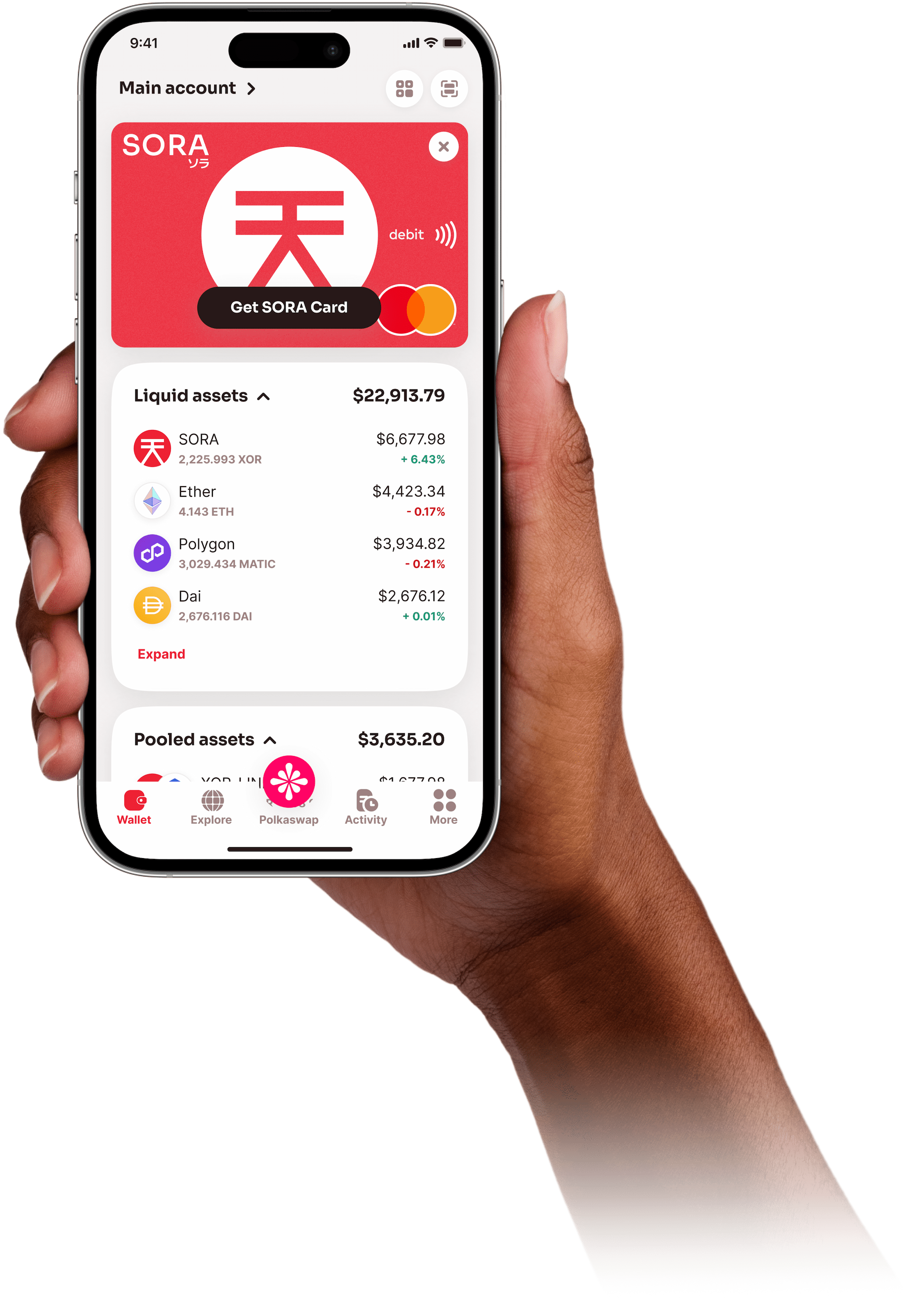 Hand holding phone with SORA Card in wallet app